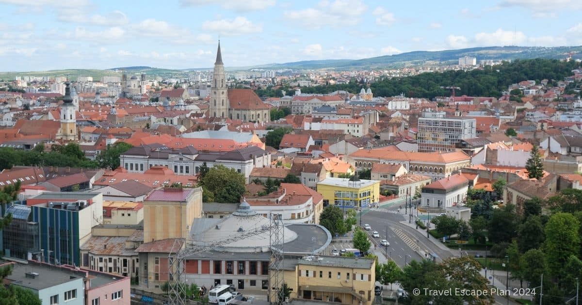 city view of Cluj-Napoca in Romania from Cetakuia Hill