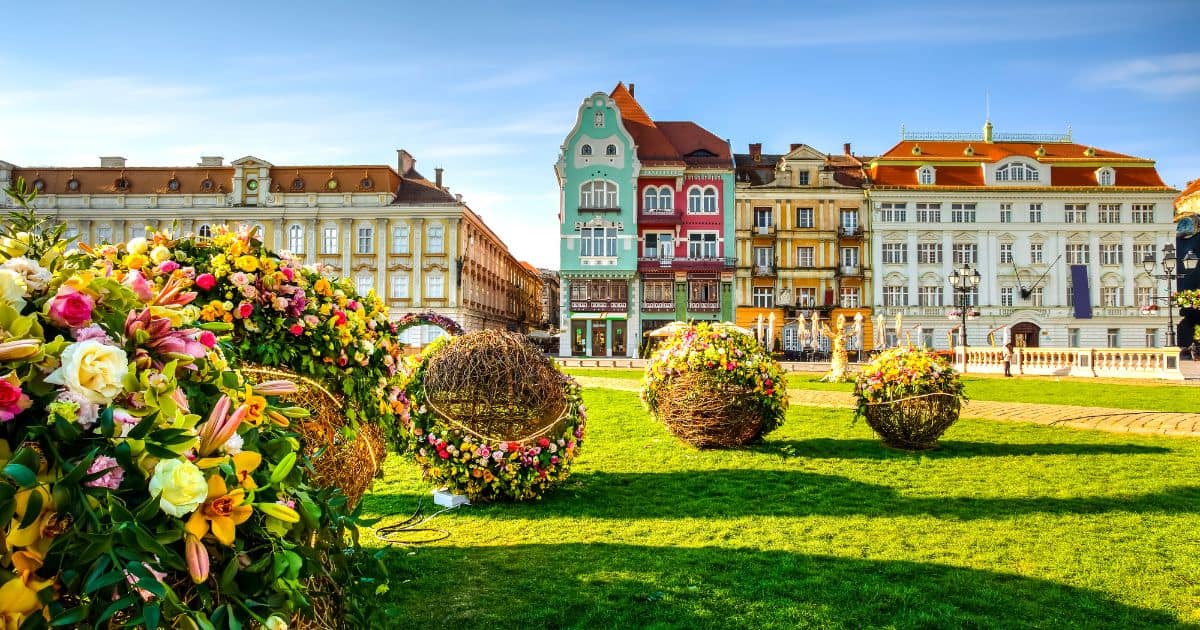 Baroque buildings in Union Square Timisoara, Romania