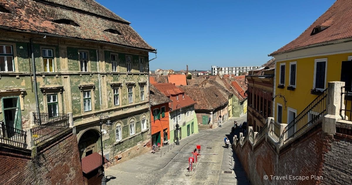 street leading to the rustic Lower Town of Sibiu's historic centre, Romania