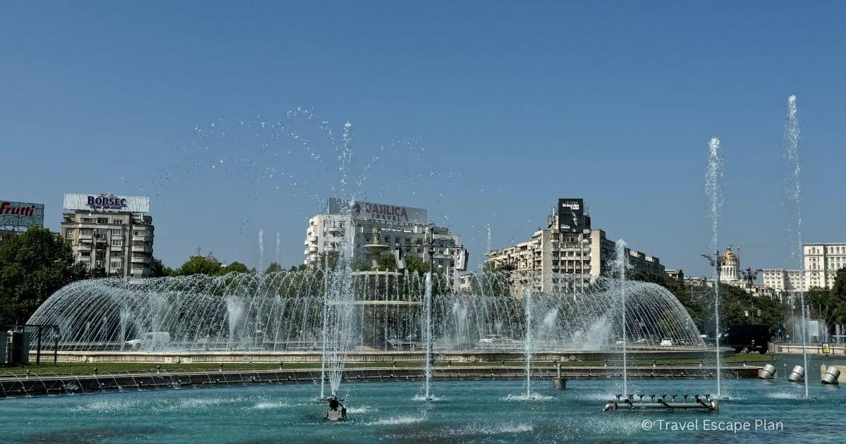 Unirii Square water fountains in Bucharest