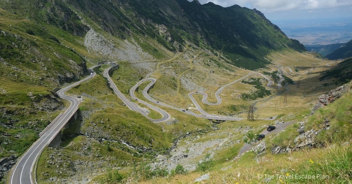 winding road with sharp hairpin turns on the Transfagarasan Highway in Romania