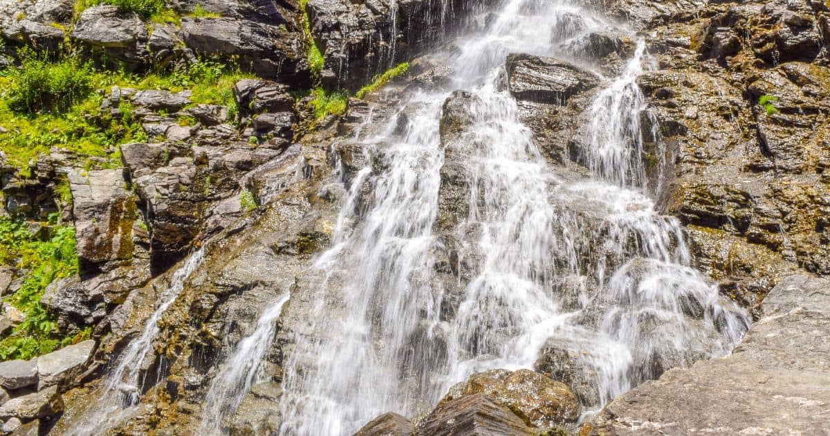 Balea Waterfall cascading down a rocky slope in Romania